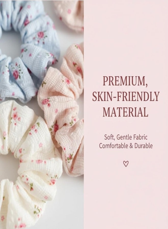 PIDOUDOU 3 Pieces Floral Scrunchies for Women, Blossom Lace Scrunchies Hair Ties Ponytail Holder Hair Accessories Gift - Image 2